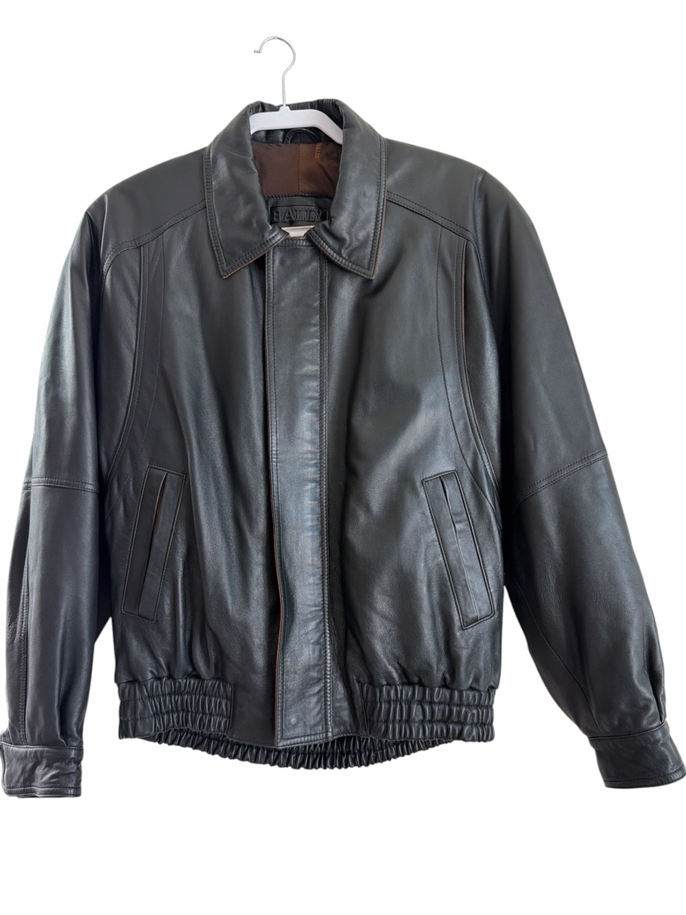 Bally Men's Vintage Black Leather Bomber Jacket Size 36 EU